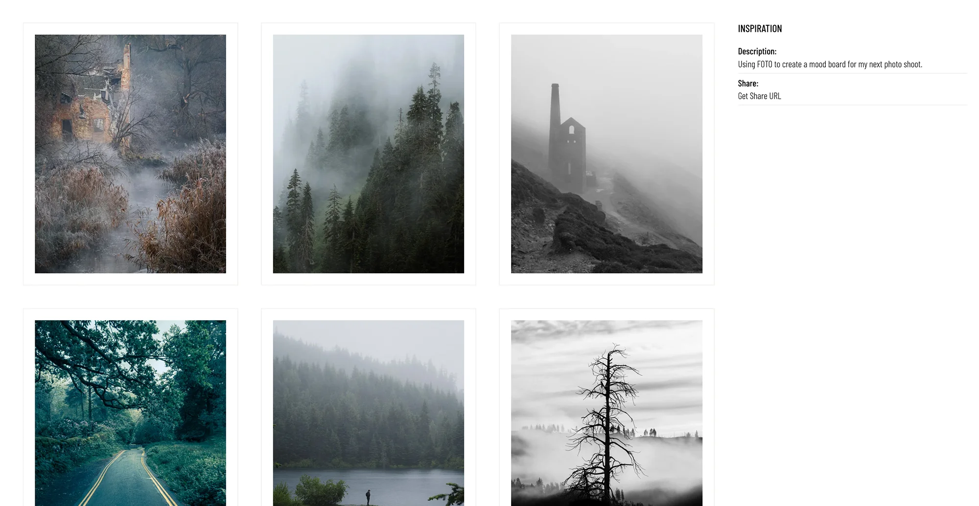 Screenshot showcasing a Mood Board on FOTO