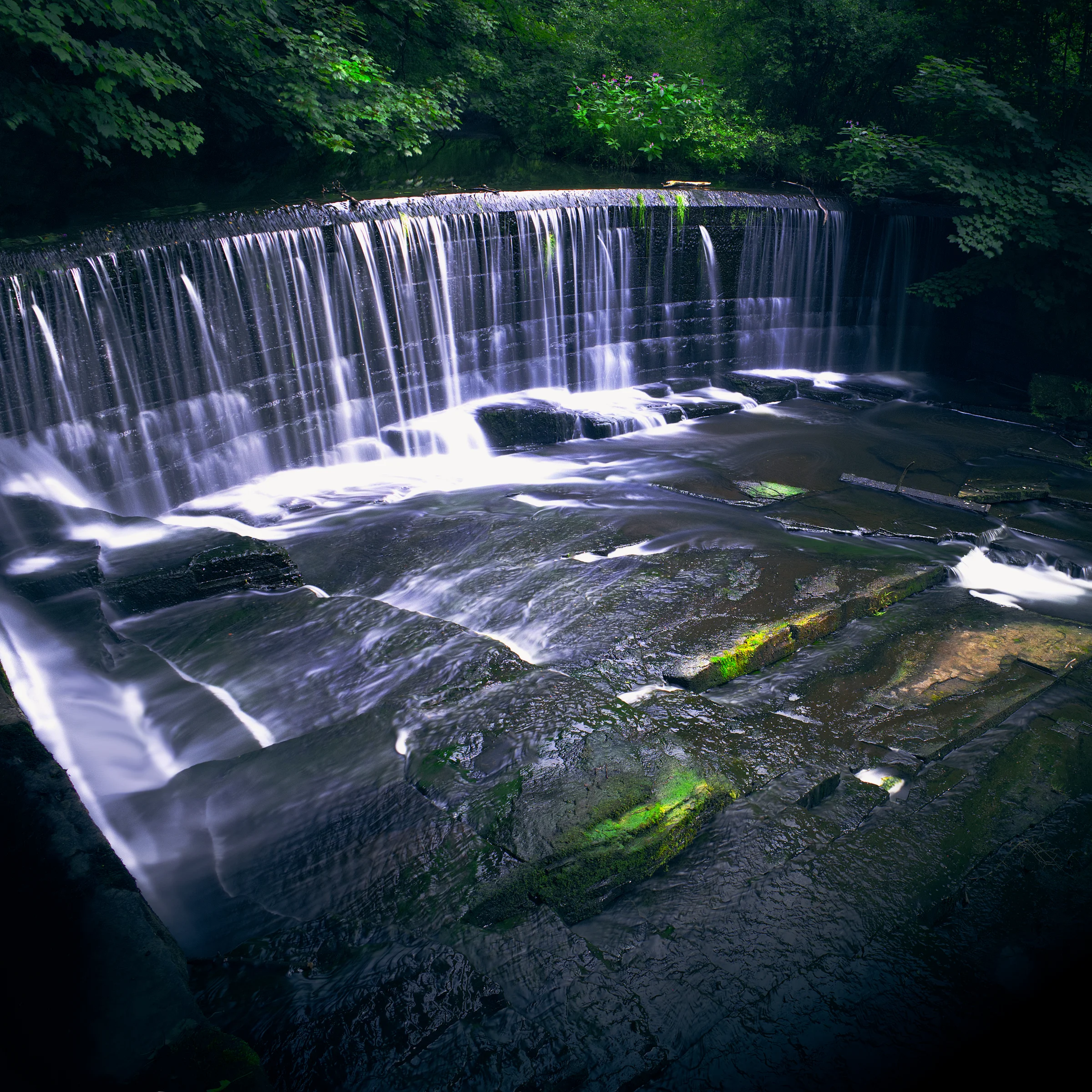 There's a strong chance this image contains the following subjects: water,  landscape,  fall,  nature,  river,  lancashire,  waterfall,  cascade,  stream. The photographer has provided the following description: Taken at Yarrow Valley Country Park in Chorley, Lancashire. A long exposure shot here, so I could get that water silky smooth! Photographer_name: Chris Michael. Title: The Weir. The photographer has provided the following description: Taken at Yarrow Valley Country Park in Chorley, Lancashire. A long exposure shot here, so I could get that water silky smooth! Make: canon. Model: EOS R. Technical: 16mm lens. Multiple shots stitched in Affinity Photo.. Published: 2025-09-06 18:24:24