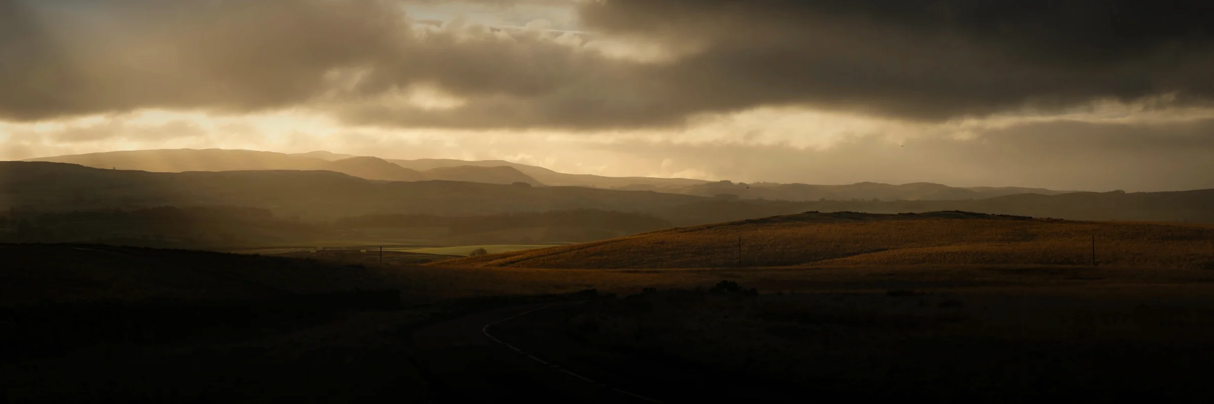 There's a strong chance this image contains the following subjects: sky,  landscape,  desert,  yorkshire,  sunrise. The photographer has provided the following description: Sunrise in the Yorkshire Dales.  Photographer_name: Chris Michael. Title: Beautiful Yorkshire. The photographer has provided the following description: Sunrise in the Yorkshire Dales.  Make: fujifilm. Model: X-T5. Technical: 16-80MM. An 8 shot panoramic image, stitched.. Published: 2025-09-07 23:12:49