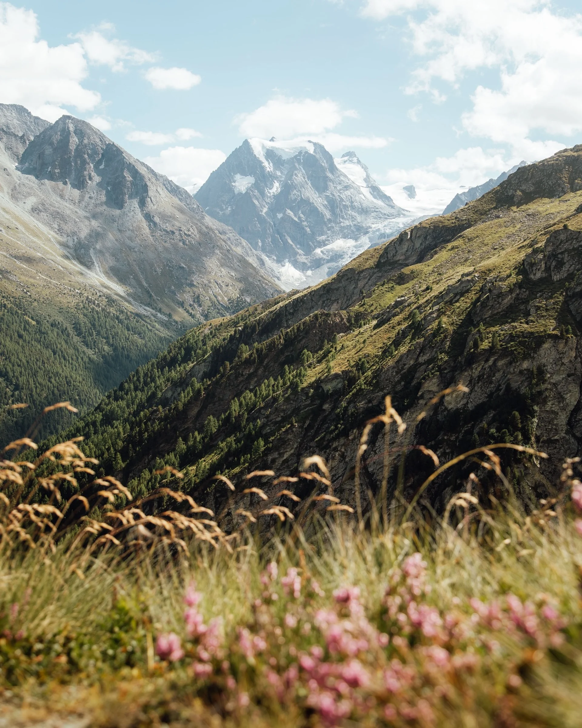 There's a strong chance this image contains the following subjects: landscape,  travel,  nature,  mountain,  snow. Source: https://www.instagram.com/frihead/ Photographer_name: Mathilde Rietsch. Title: A touch of pink. Published: 2025-10-12 11:19:14